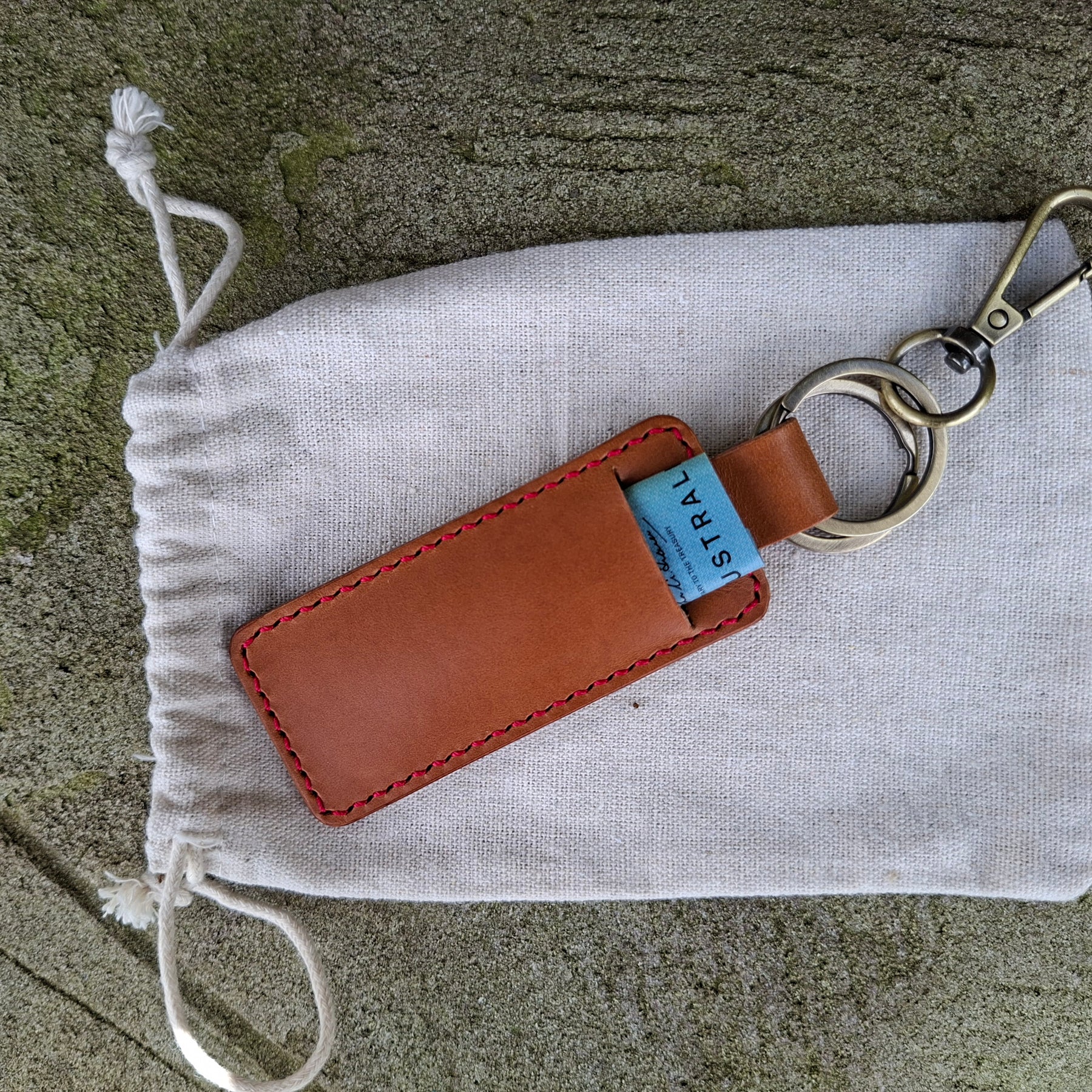 Keyring With Secret Cash Holder - Red Thread Buttero Leather