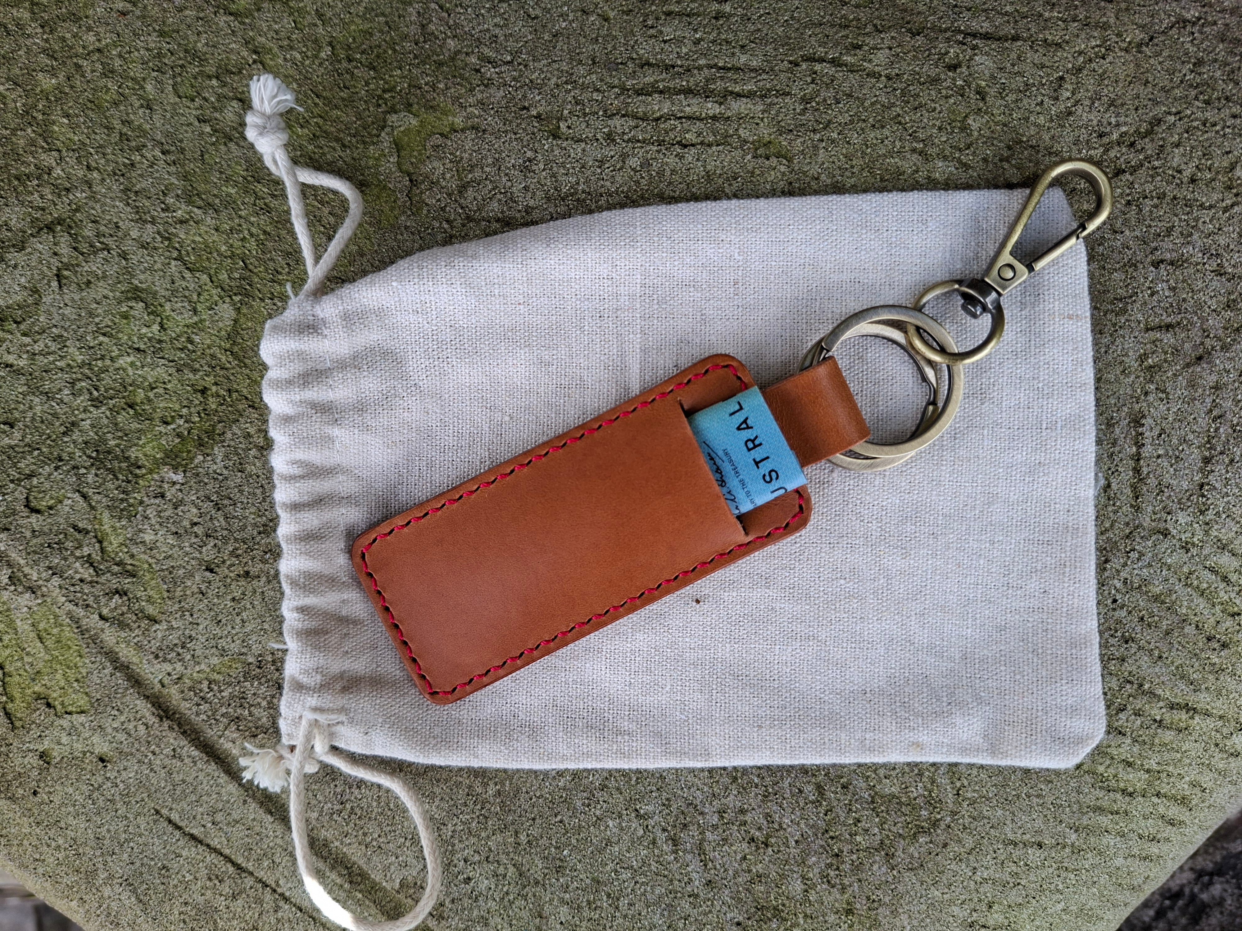 Keyring With Secret Cash Holder - Red Thread Buttero Leather