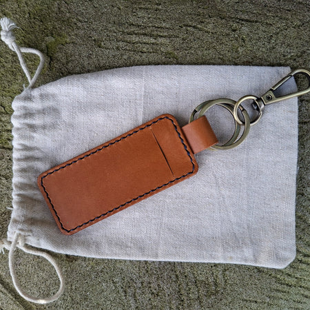 Keyring With Secret Cash Holder - Navy Blue Thread Buttero Leather