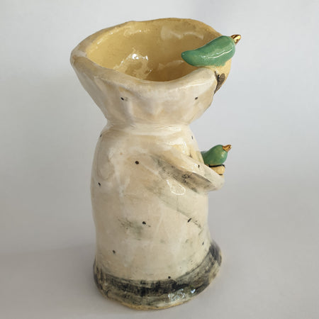 Little clay candlestick. Birds