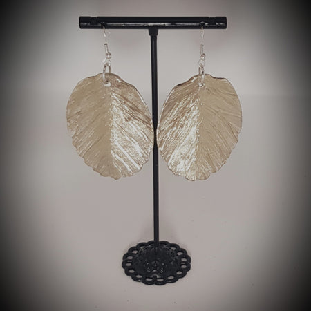 Large round leaf silver earrings #696AM/E