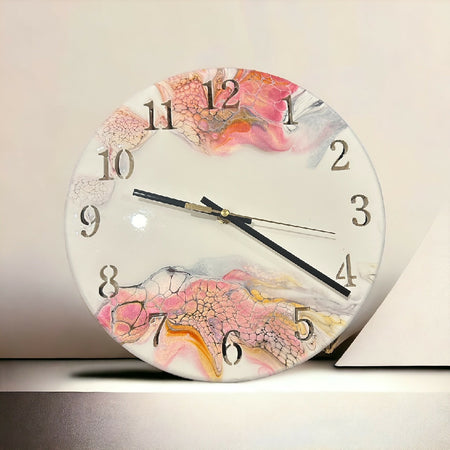 Fluid Art/Resin Clock PINK / WHITE