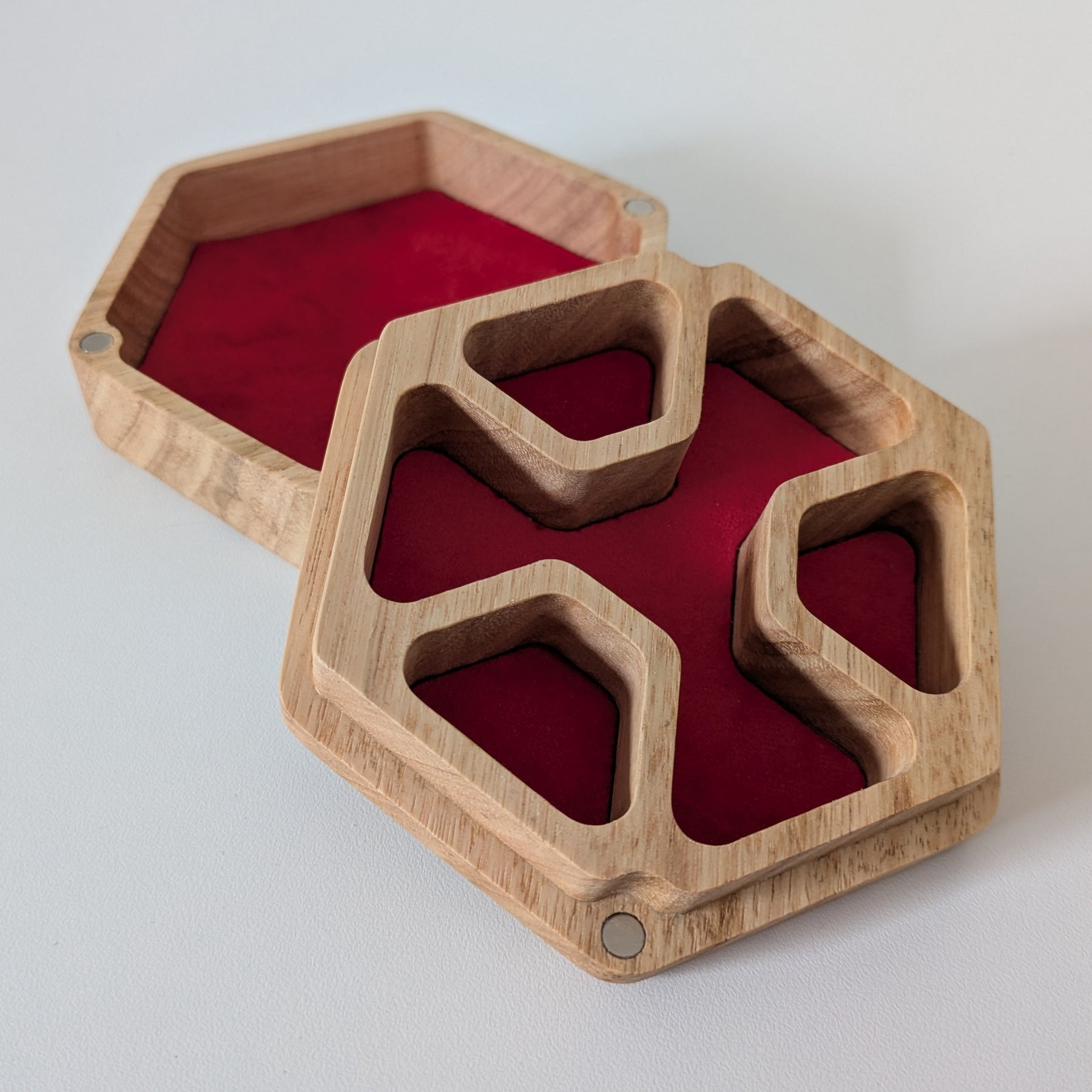 Wooden Hex Dice Box with Rolling Tray