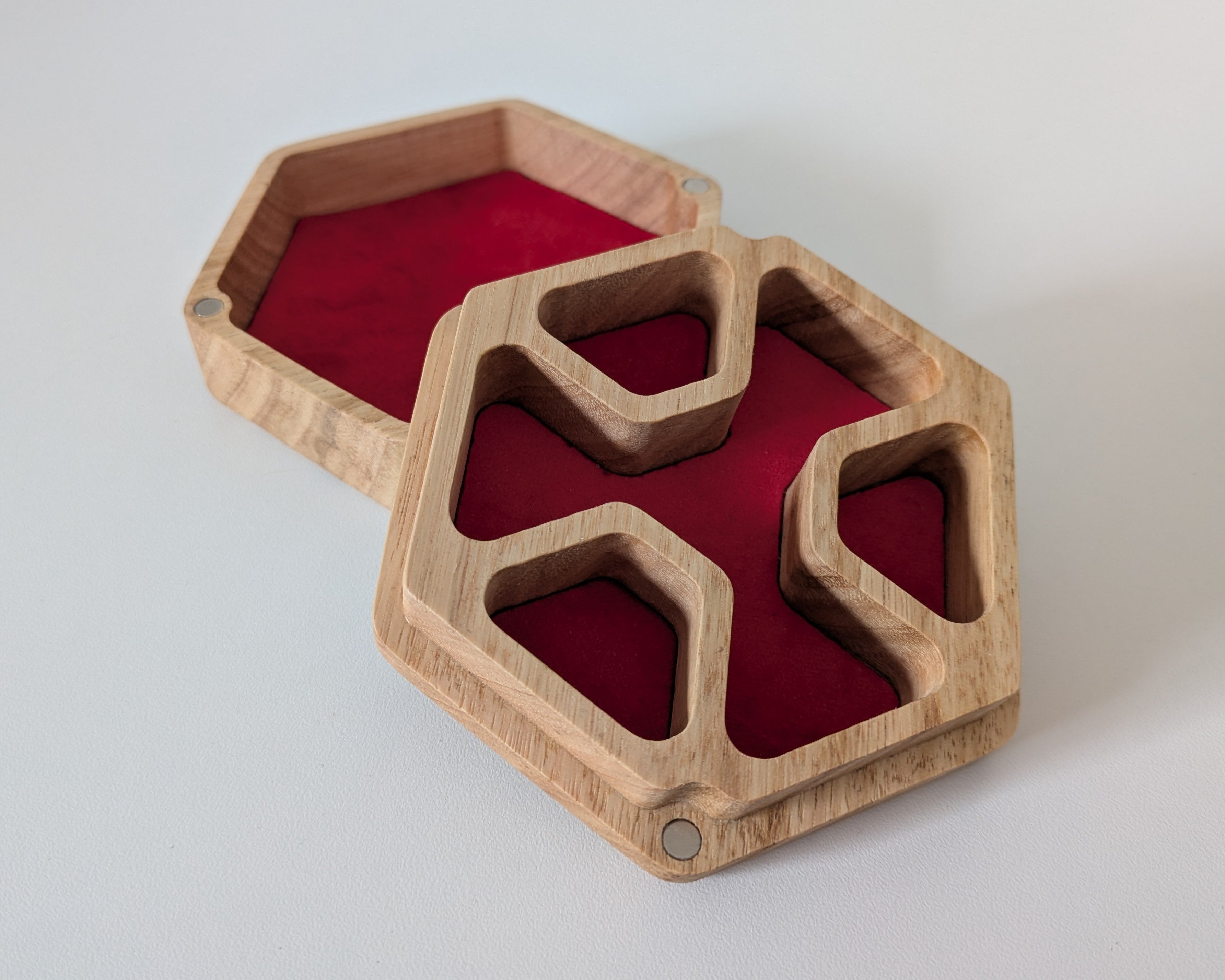 Wooden Hex Dice Box with Rolling Tray