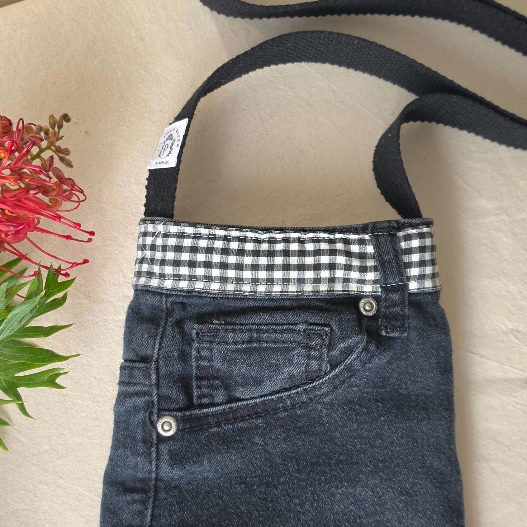Upcycled Black Denim Jeans Crossbody Bag