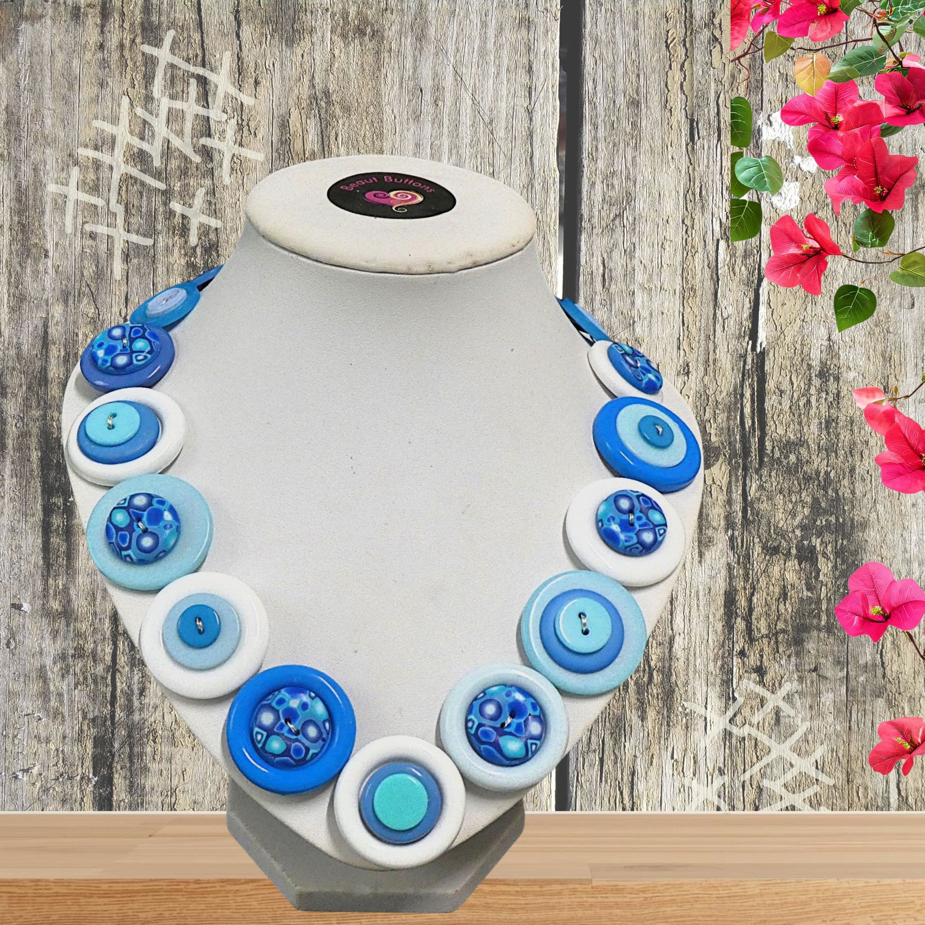 Button necklace - Blue Planet