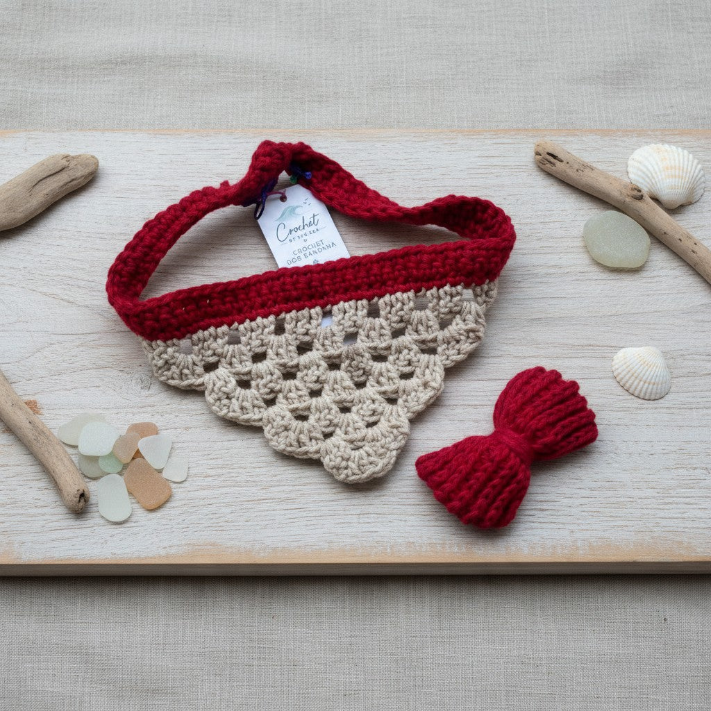 Dog Gift Box, Handmade Crochet Dog Bandana & matching bow tie or flower, New Puppy Gift