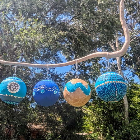 Handpainted Paper Baubles Saltwater Blue Set of 4 Christmas Decorations