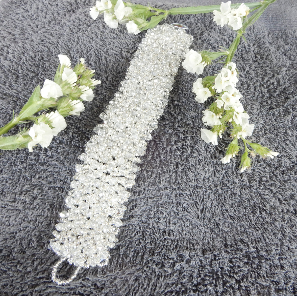 Silver and Crystal Hand Beaded Bracelet