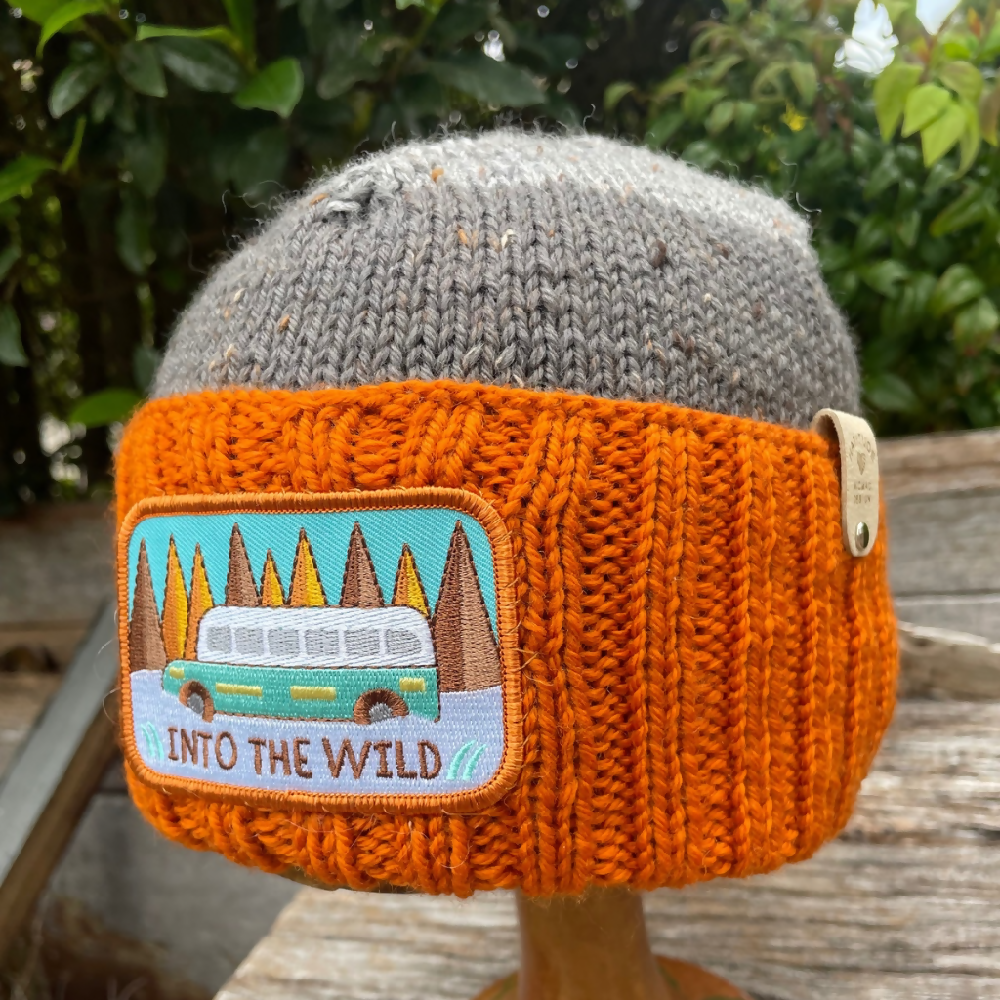 HATITUDE Orange & Grey Merino Beanie with Patch