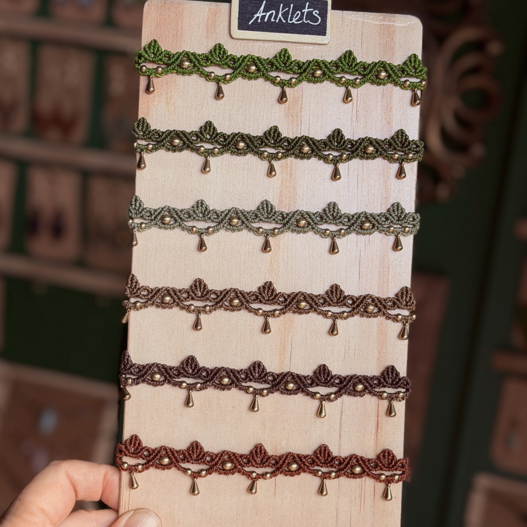 Macrame Vine Leaf Anklet - earthy forest fae collection