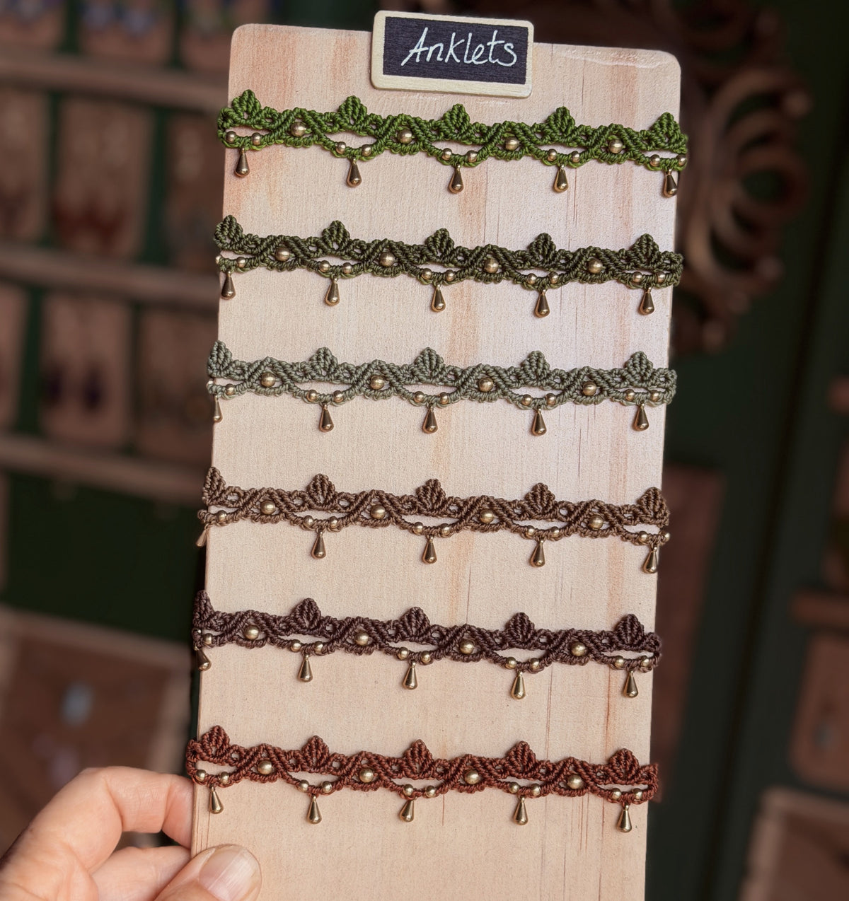 Macrame Vine Leaf Anklet - earthy forest fae collection