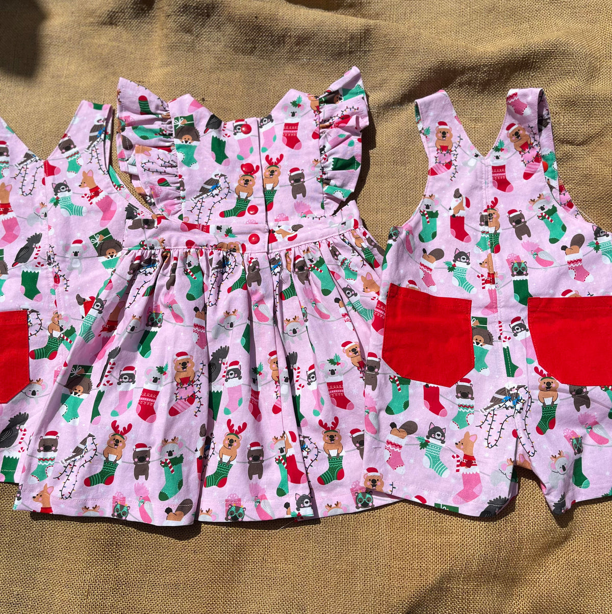 Christmas baby overalls/shorts | Aussie animals in stockings