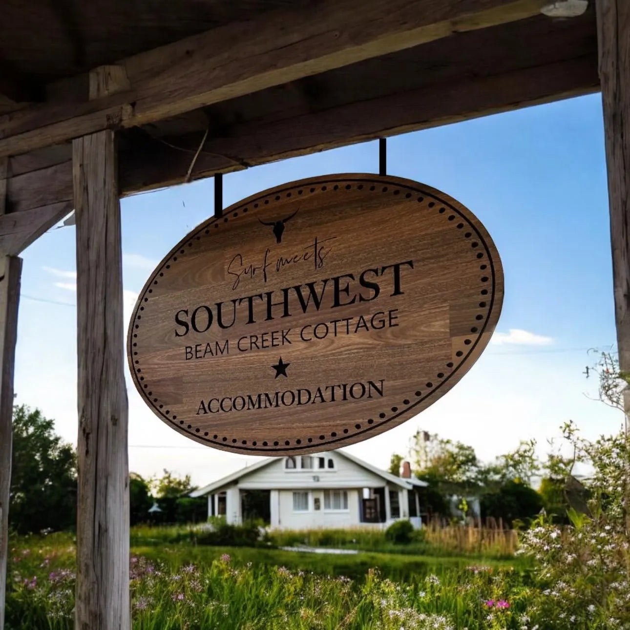 Personalized Solid Wood Cottage Name Sign with Weatherproof & Ready to Hang