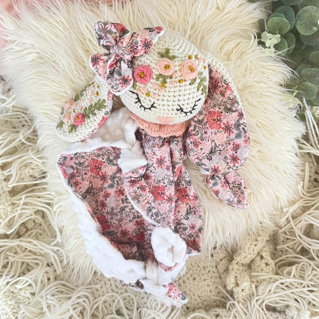 Handmade Crochet Bunny Snuggler, Crochet Bunny Keepsake Gift