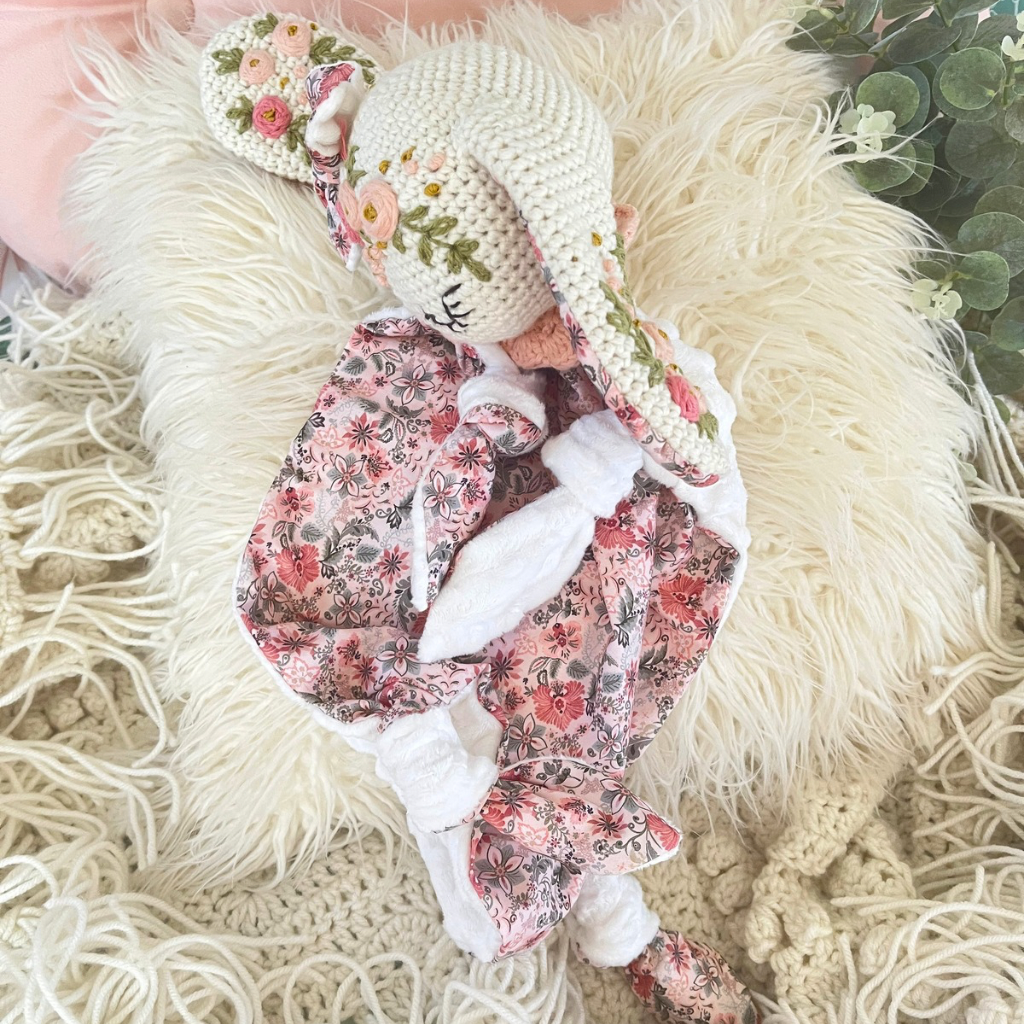 Handmade Crochet Bunny Snuggler, Crochet Bunny Keepsake Gift