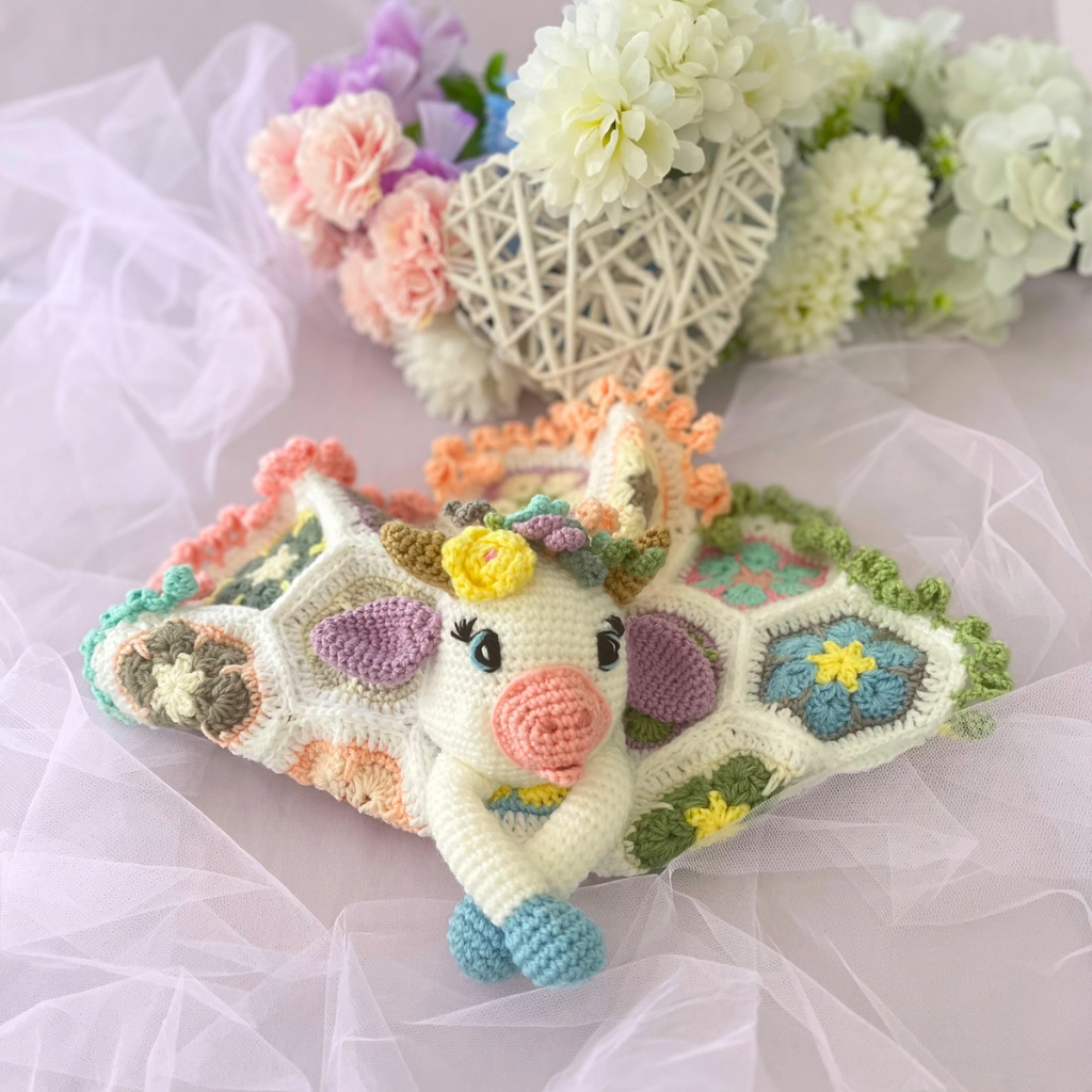 Handmade Crochet Millie Moo Cow Crochet Lovey Blanket