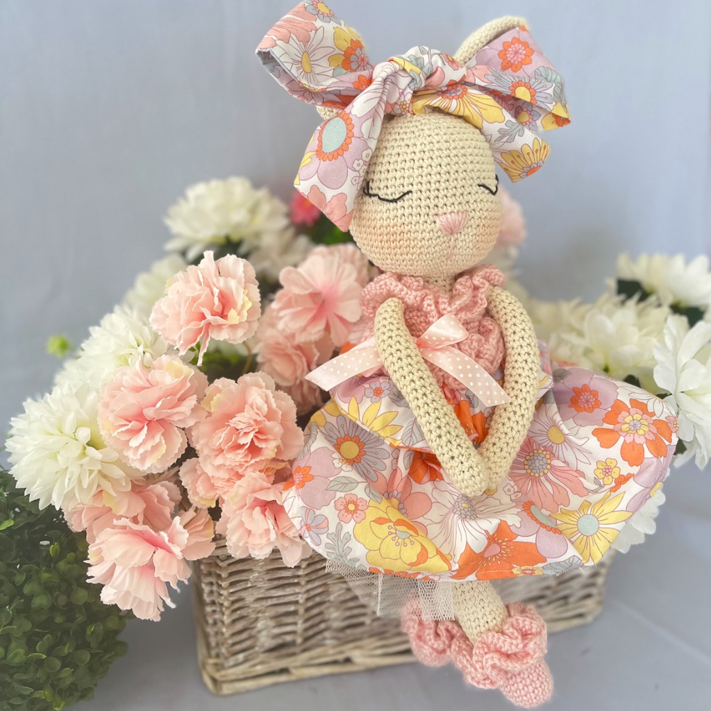 Handmade Crochet Bunny Doll Miss Nellie ,Matching Carry Bag