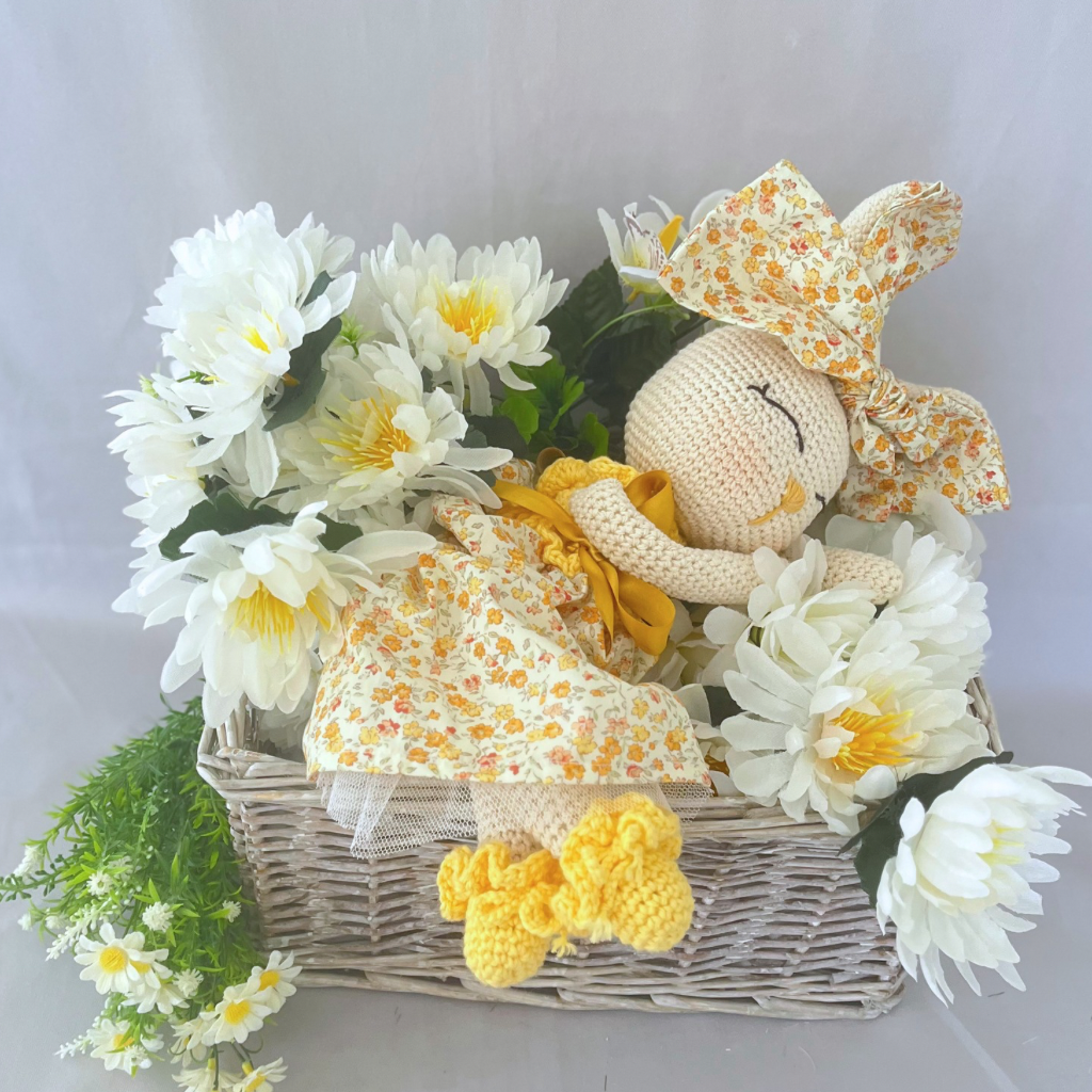 Handmade Crochet Bunny Doll Miss Honey|Matching Bow Carry Bag