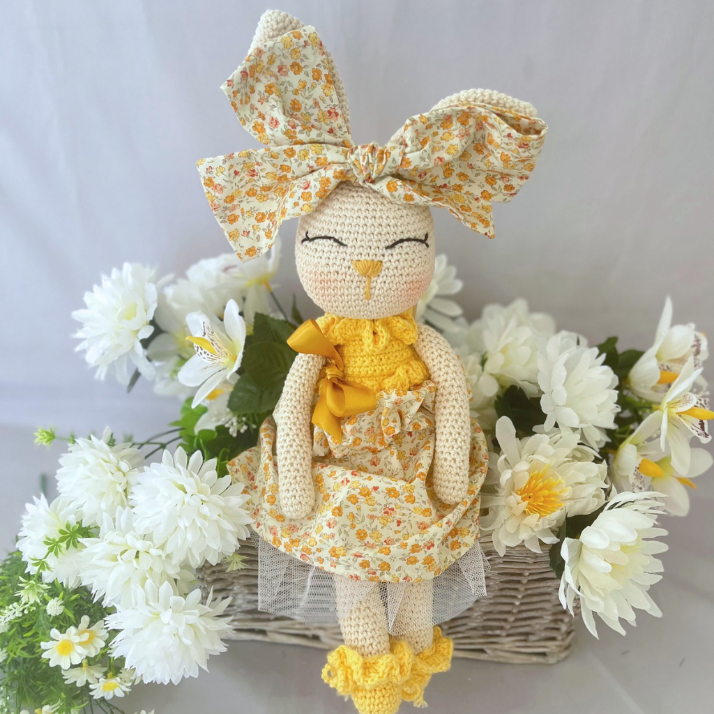 Handmade Crochet Bunny Doll Miss Honey|Matching Bow Carry Bag