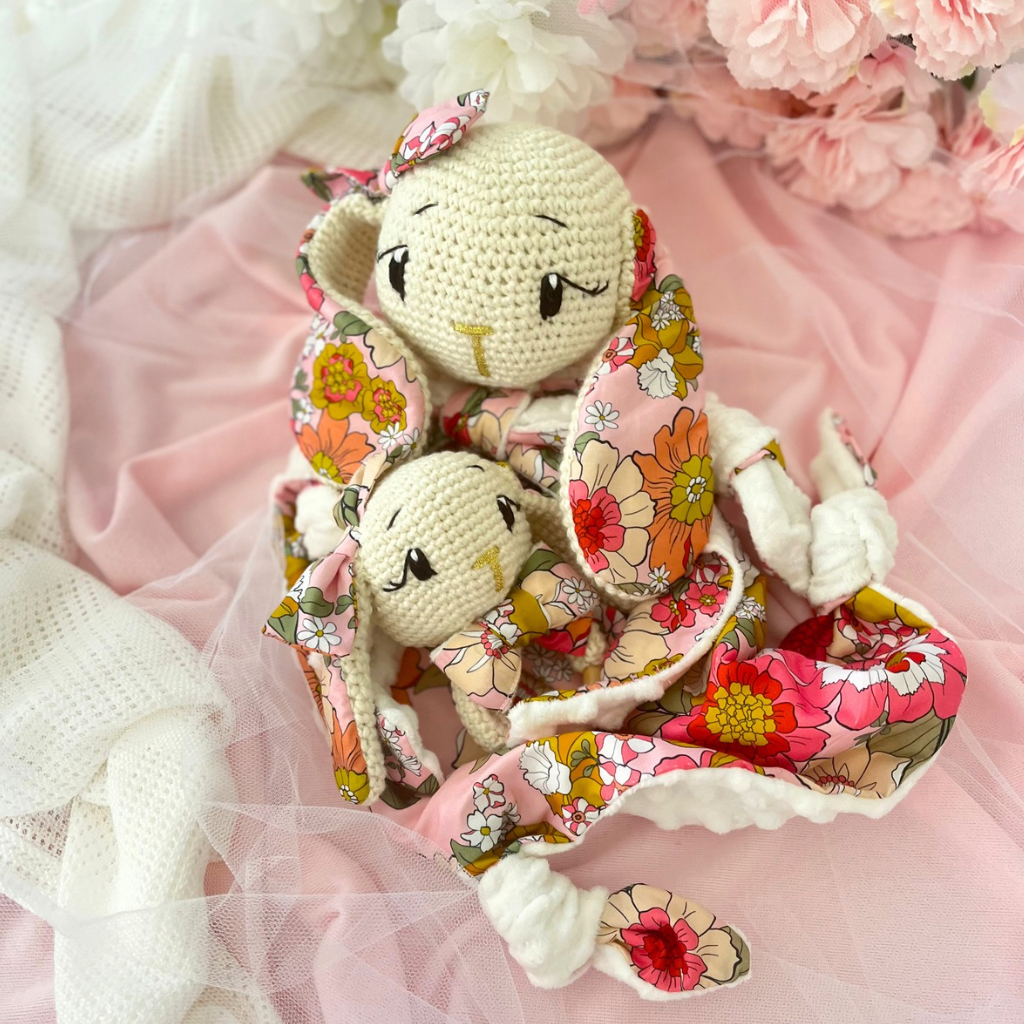 Handmade Crochet Bunny Snuggler & Bunny Grasping Toy Gift Set