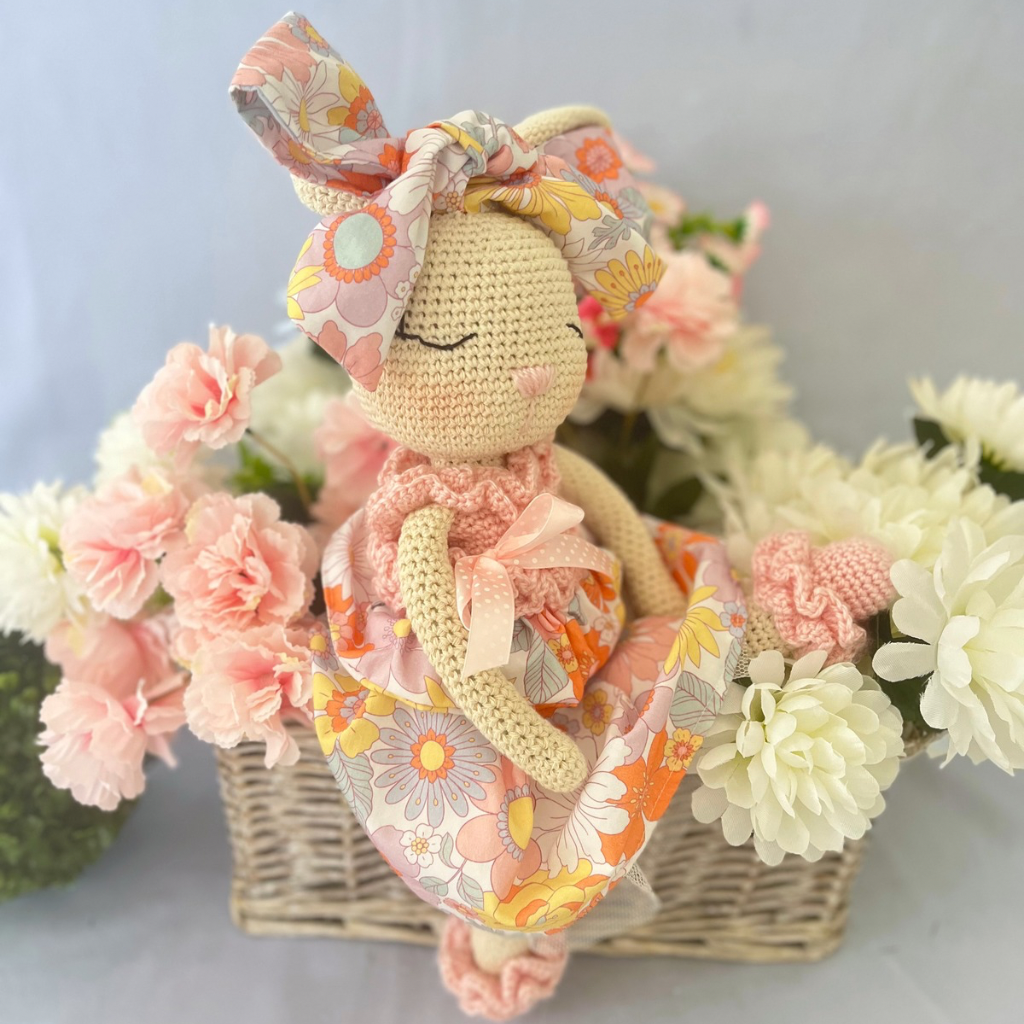 Handmade Crochet Bunny Doll Miss Nellie ,Matching Carry Bag