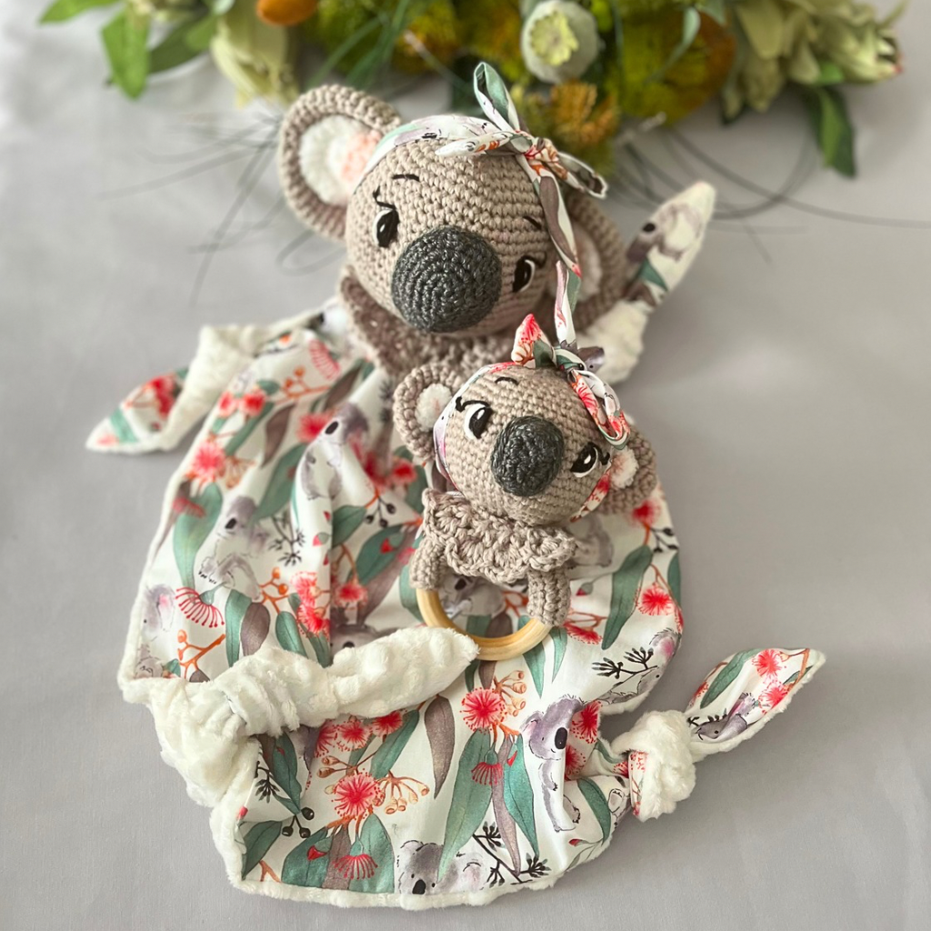 Crochet Koala Bear Lovey Blanket  & Koala Bear Grasping Toy