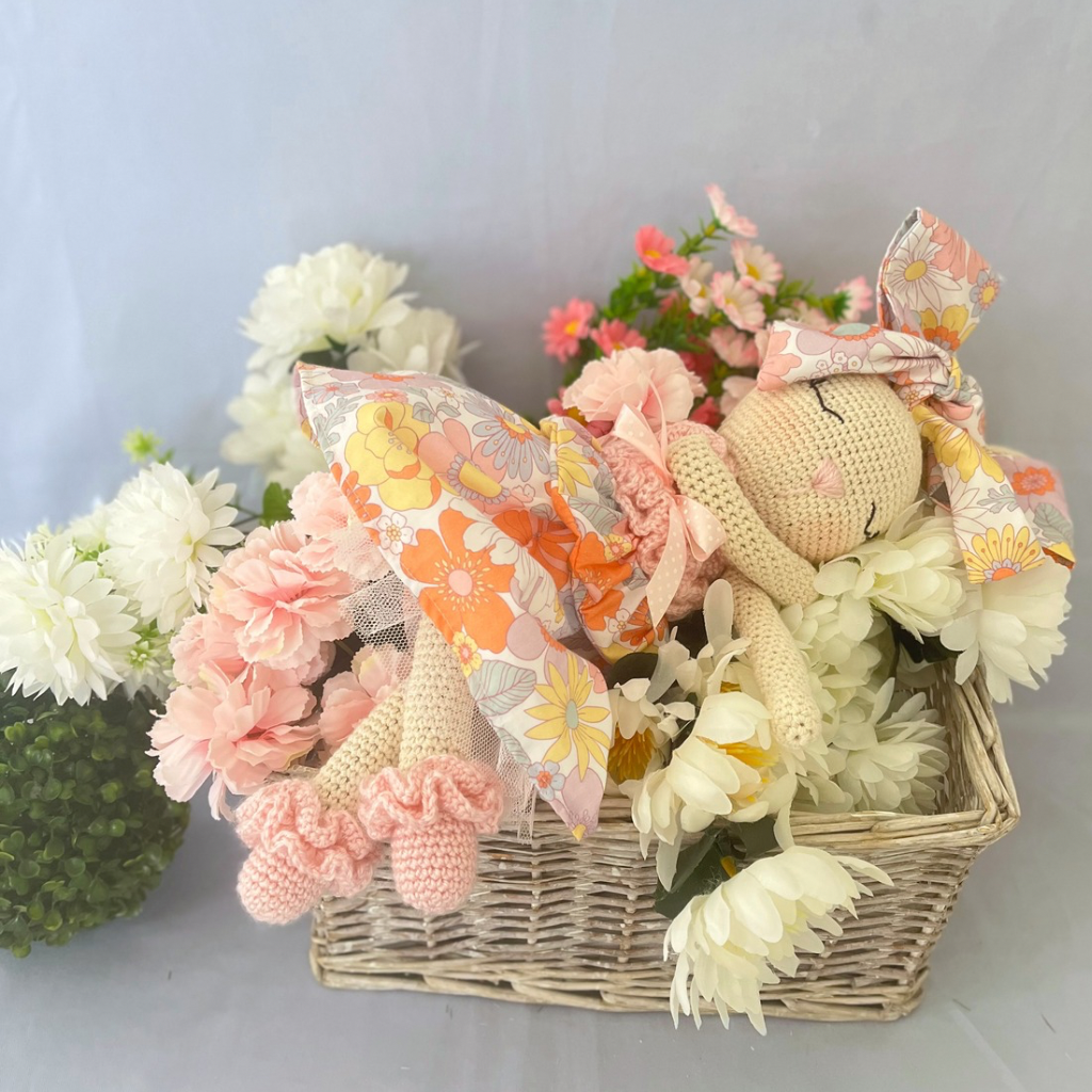Handmade Crochet Bunny Doll Miss Nellie ,Matching Carry Bag