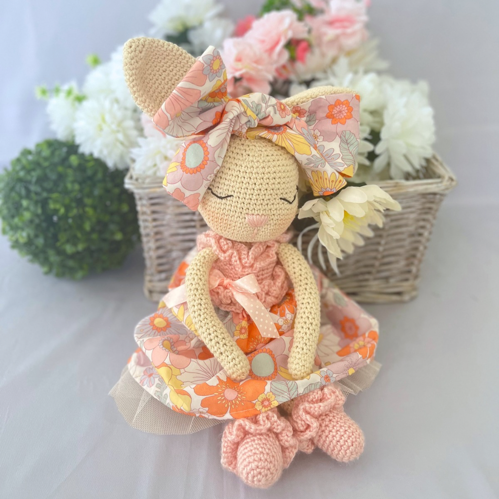 Handmade Crochet Bunny Doll Miss Nellie ,Matching Carry Bag