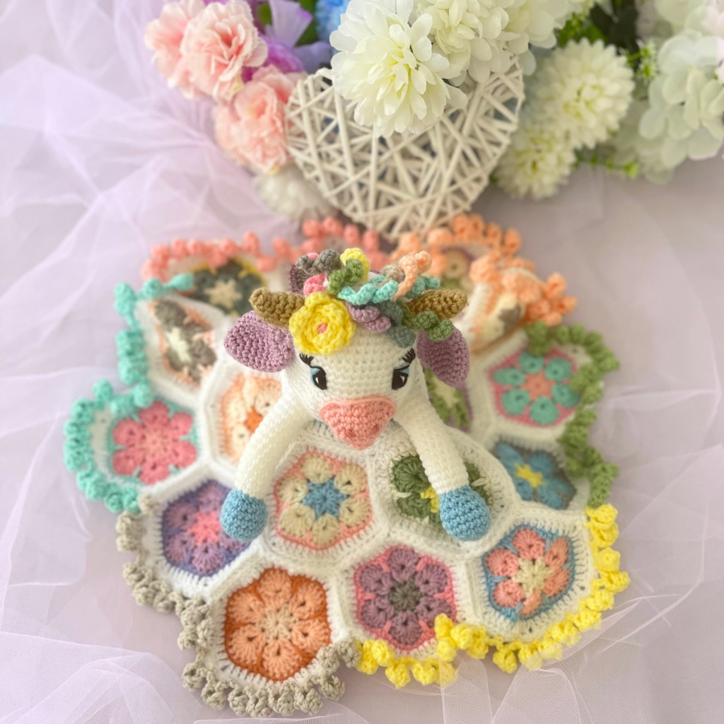 Handmade Crochet Millie Moo Cow Crochet Lovey Blanket