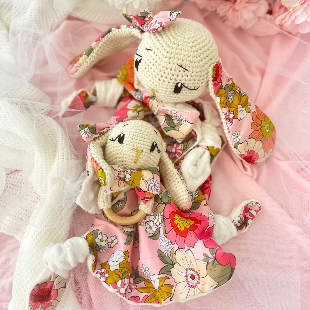 Handmade Crochet Bunny Snuggler & Bunny Grasping Toy Gift Set