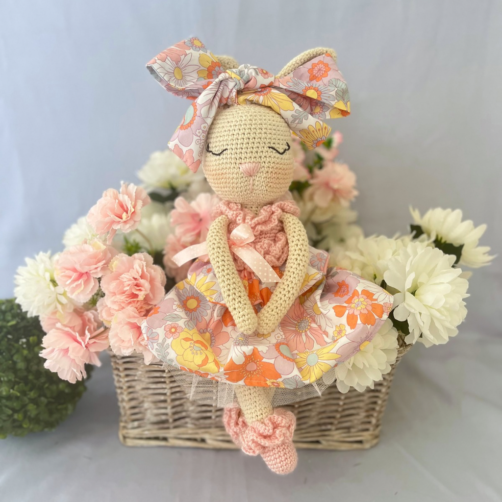 Handmade Crochet Bunny Doll Miss Nellie ,Matching Carry Bag