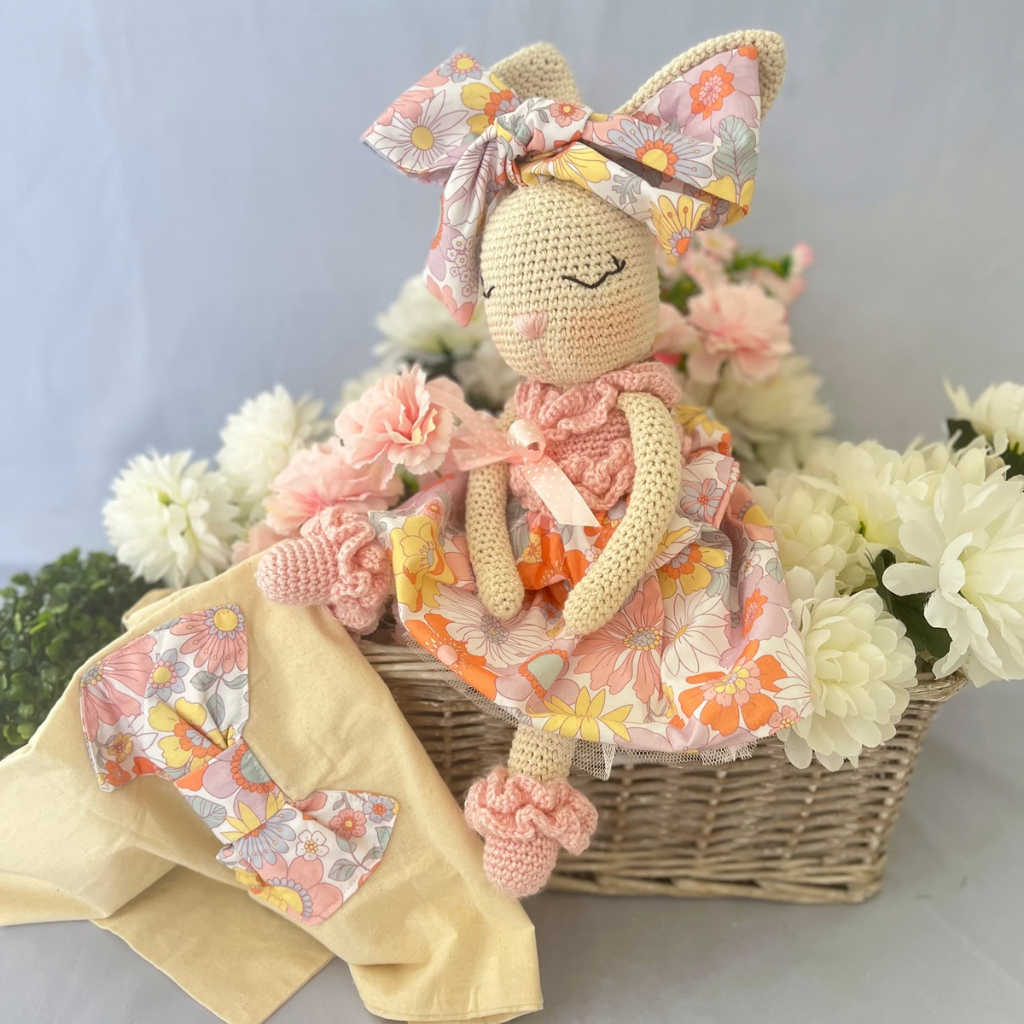Handmade Crochet Bunny Doll Miss Nellie ,Matching Carry Bag