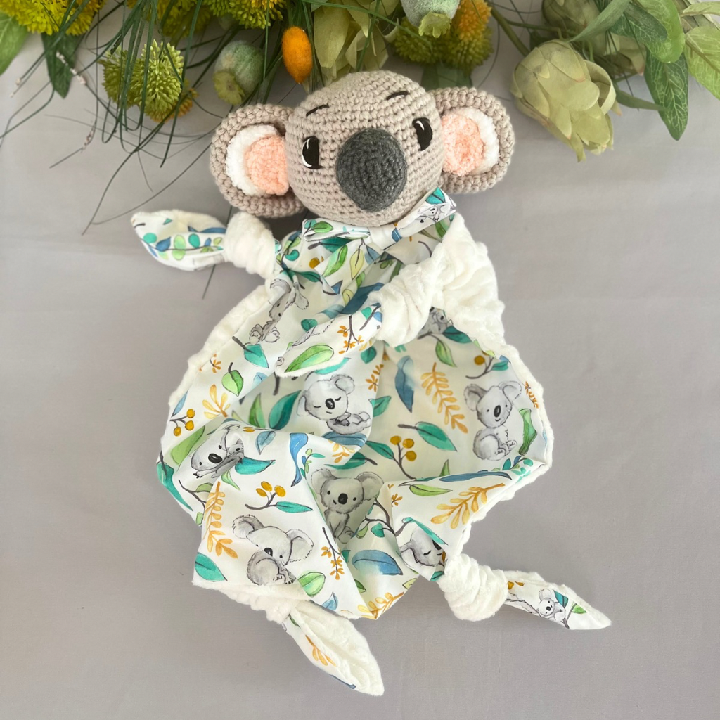 Crochet Koala Bear Tommy Lovey Blanket  & Koala Bear Grasping Toy