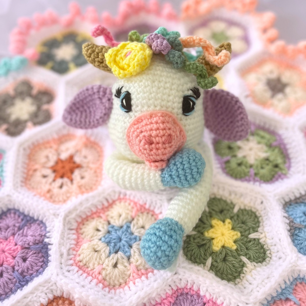 Handmade Crochet Millie Moo Cow Crochet Lovey Blanket