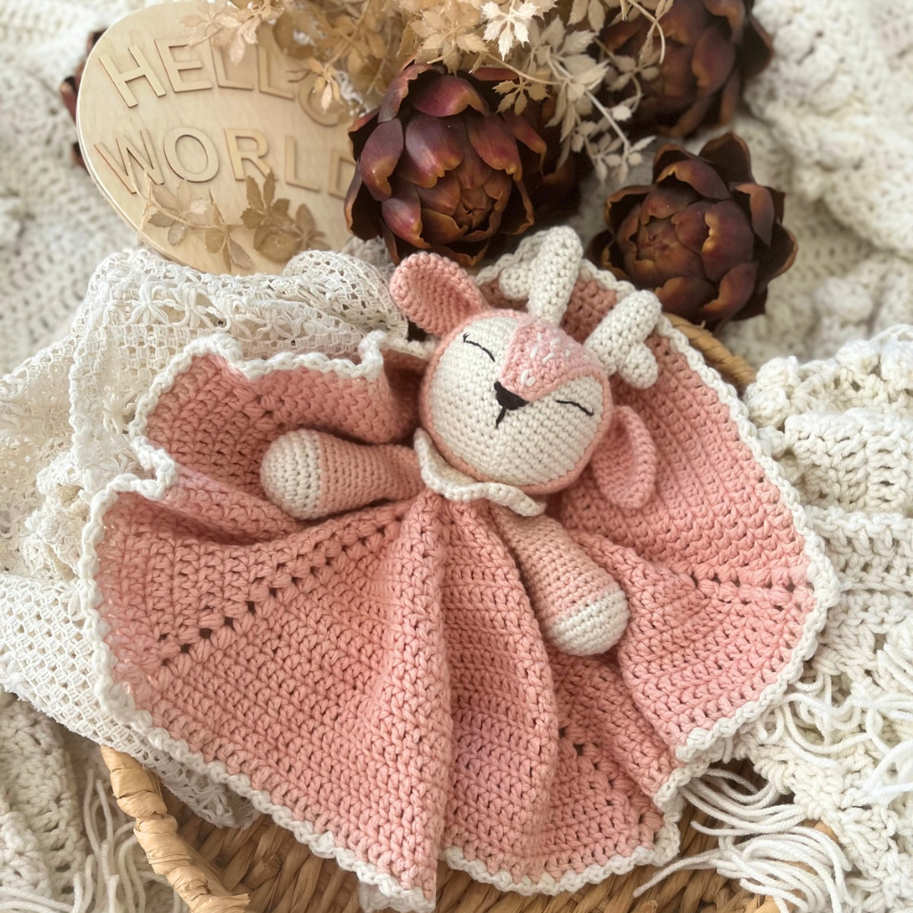 Crochet Fawn Snuggler And Fawn Grasping Toy Baby Gift Set