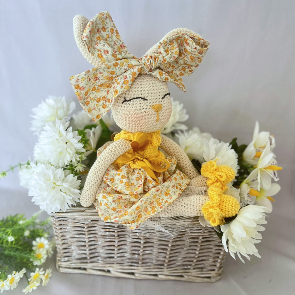 Handmade Crochet Bunny Doll Miss Honey|Matching Bow Carry Bag