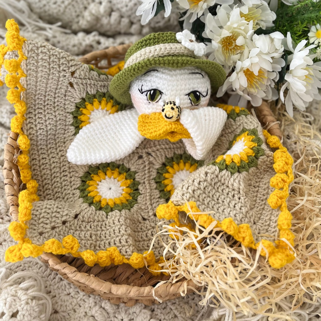 Crochet Lovey Blanket Daisy Duck, Crochet Duck Snuggler 50cms