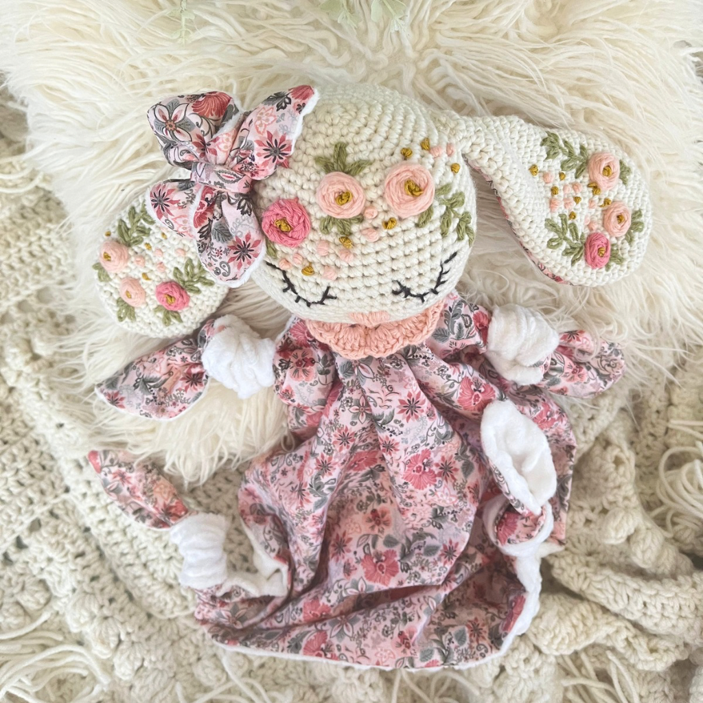 Handmade Crochet Bunny Snuggler, Crochet Bunny Keepsake Gift