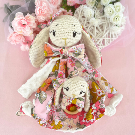 Handmade Crochet Bunny Snuggler & Bunny Grasping Toy Gift Set
