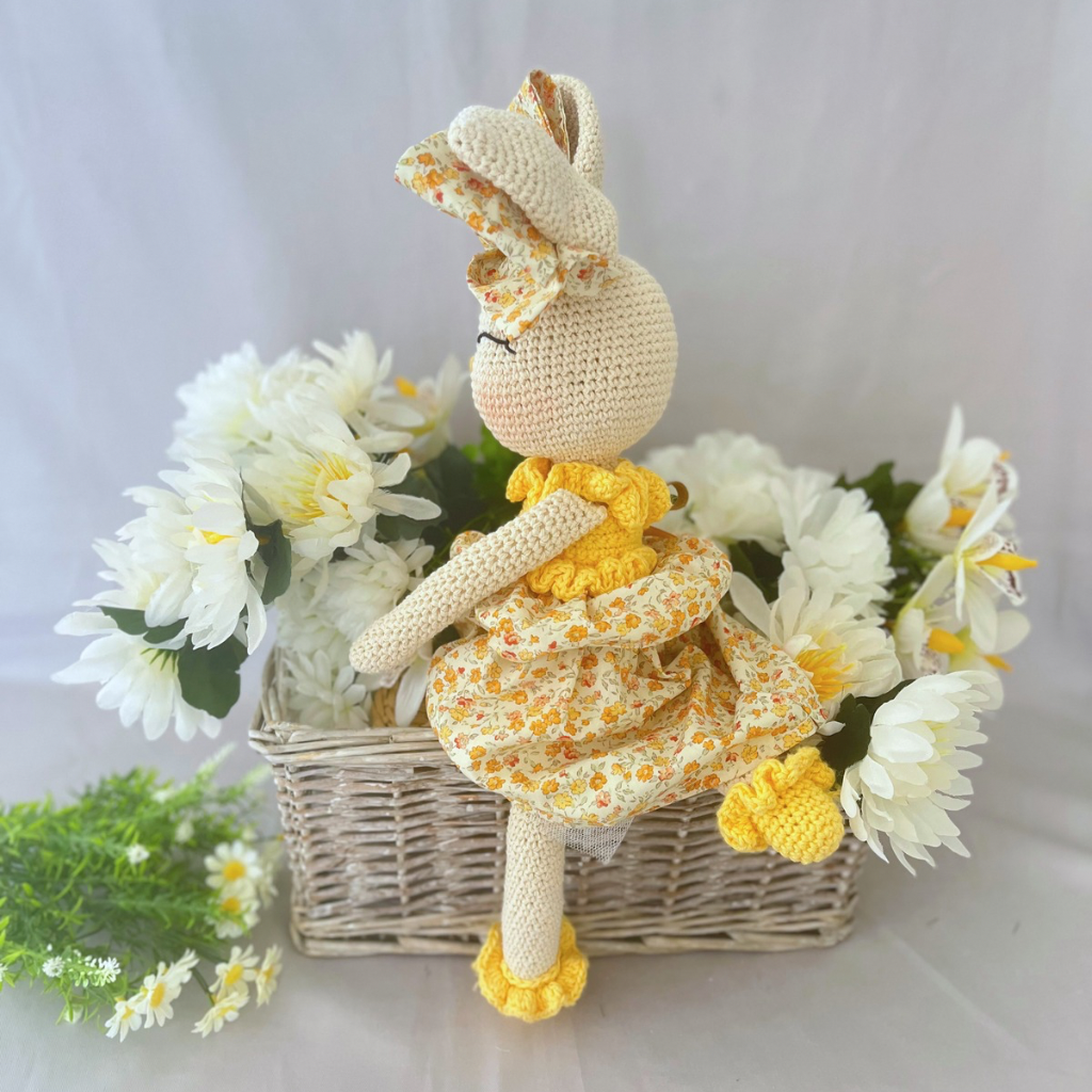 Handmade Crochet Bunny Doll Miss Honey|Matching Bow Carry Bag
