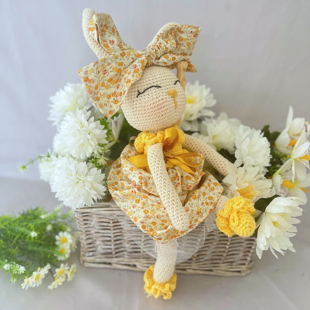 Handmade Crochet Bunny Doll Miss Honey|Matching Bow Carry Bag