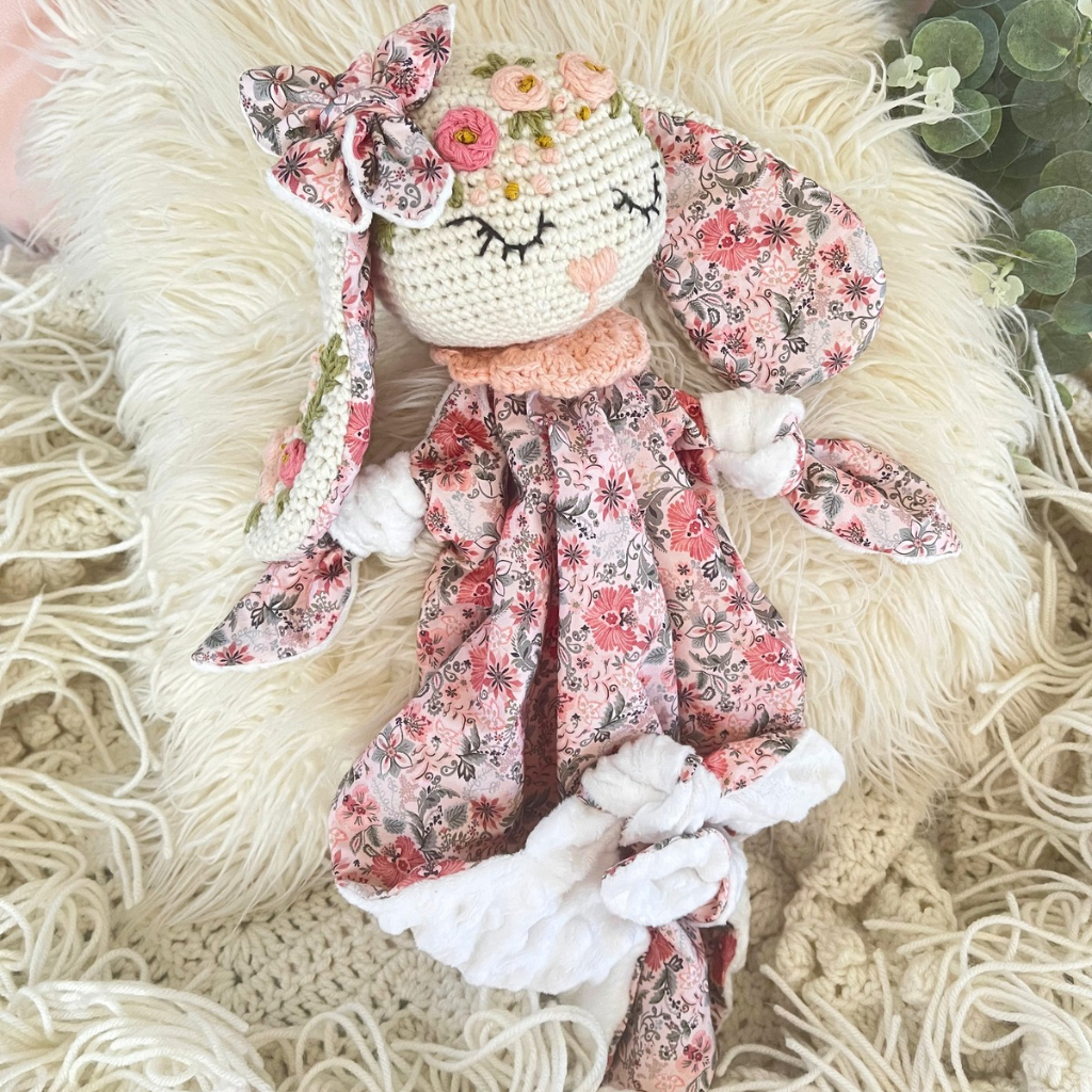 Handmade Crochet Bunny Snuggler, Crochet Bunny Keepsake Gift
