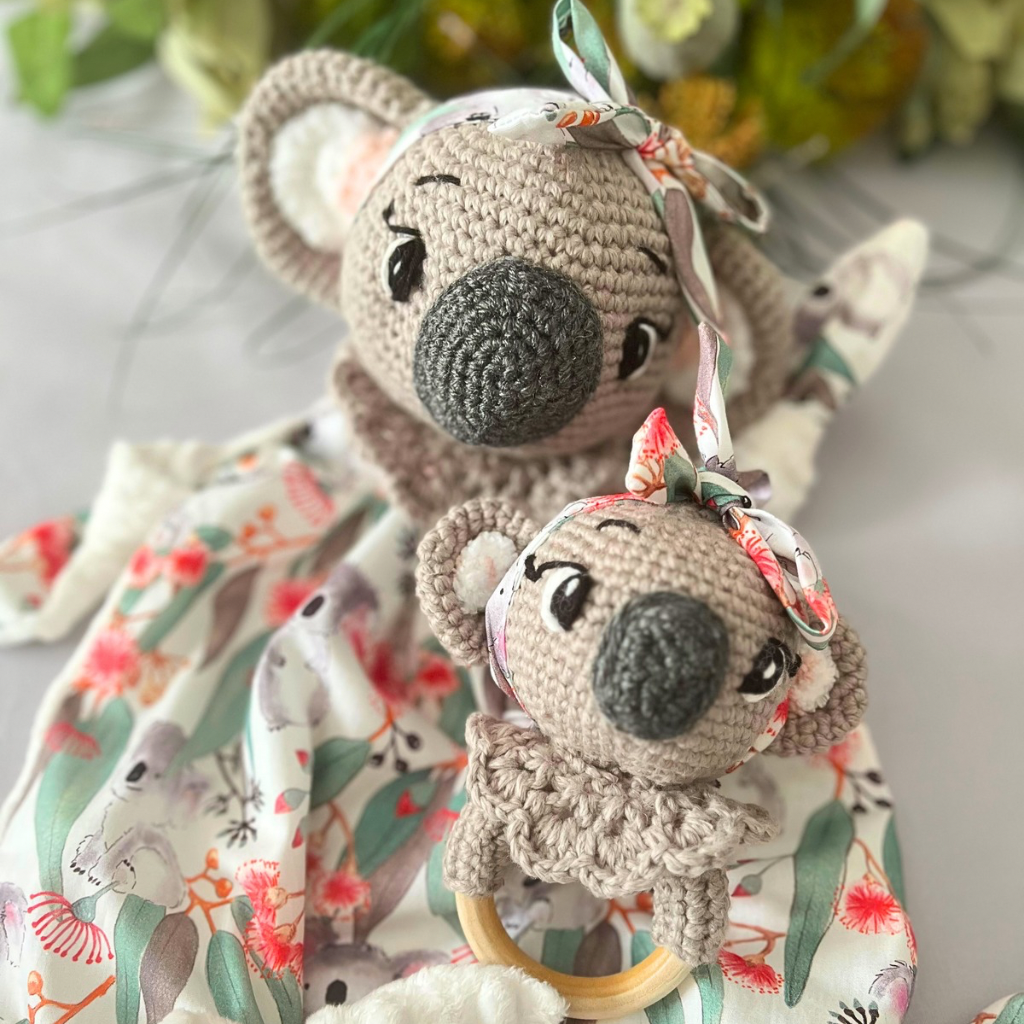 Crochet Koala Bear Lovey Blanket  & Koala Bear Grasping Toy