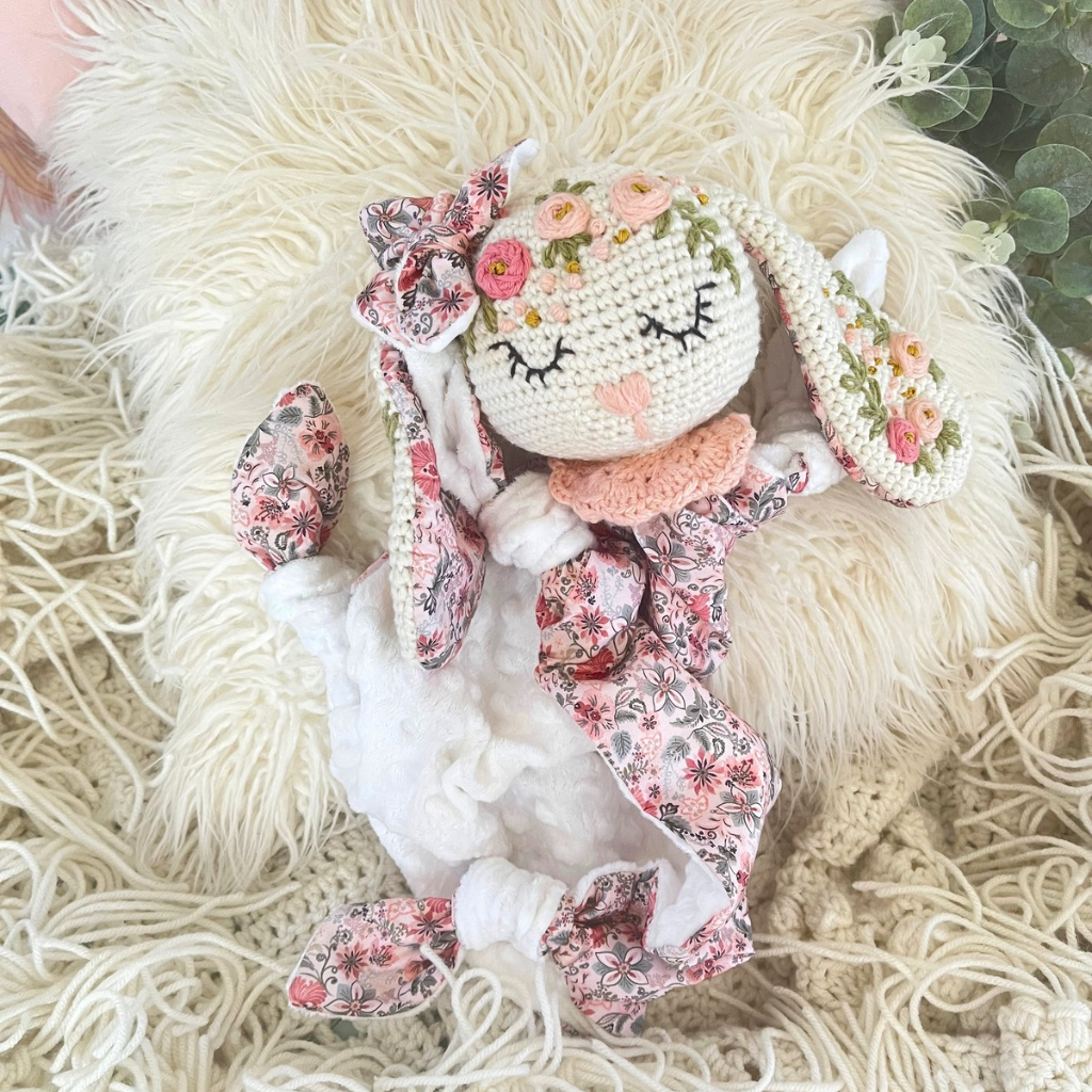 Handmade Crochet Bunny Snuggler, Crochet Bunny Keepsake Gift