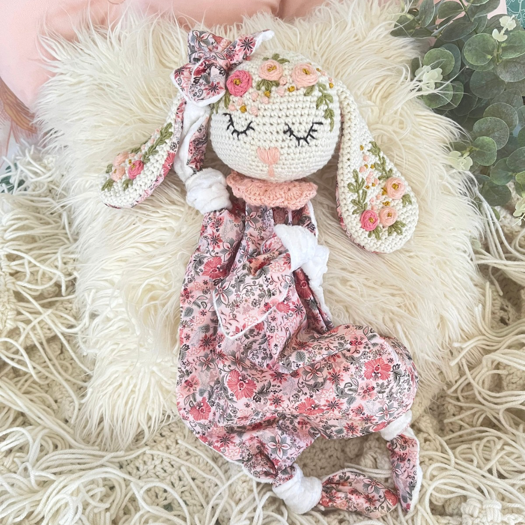 Handmade Crochet Bunny Snuggler, Crochet Bunny Keepsake Gift