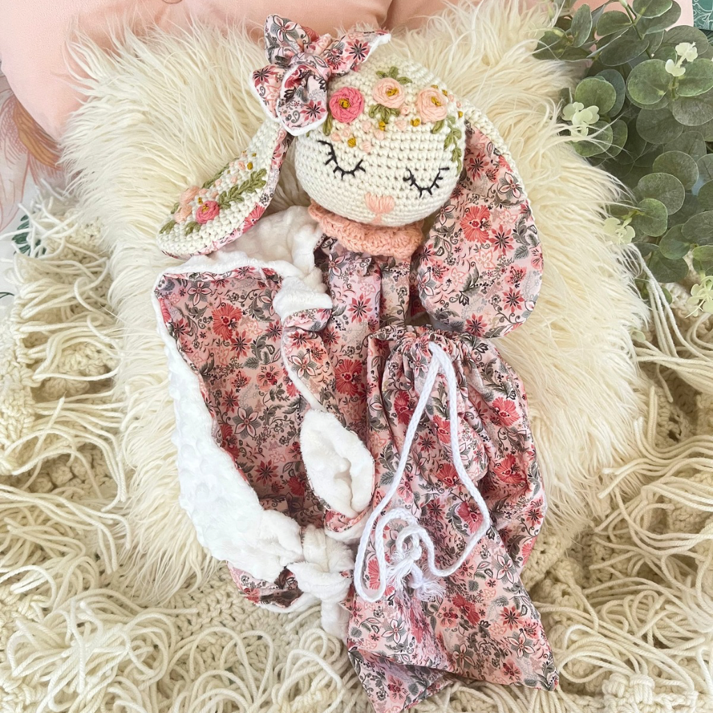 Handmade Crochet Bunny Snuggler, Crochet Bunny Keepsake Gift