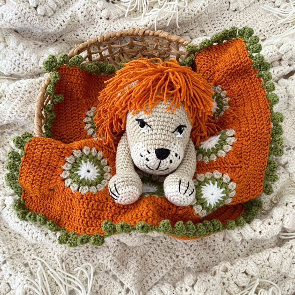 Crochet Lion Snuggle Blanket, Crochet Lion Lovey Blanket