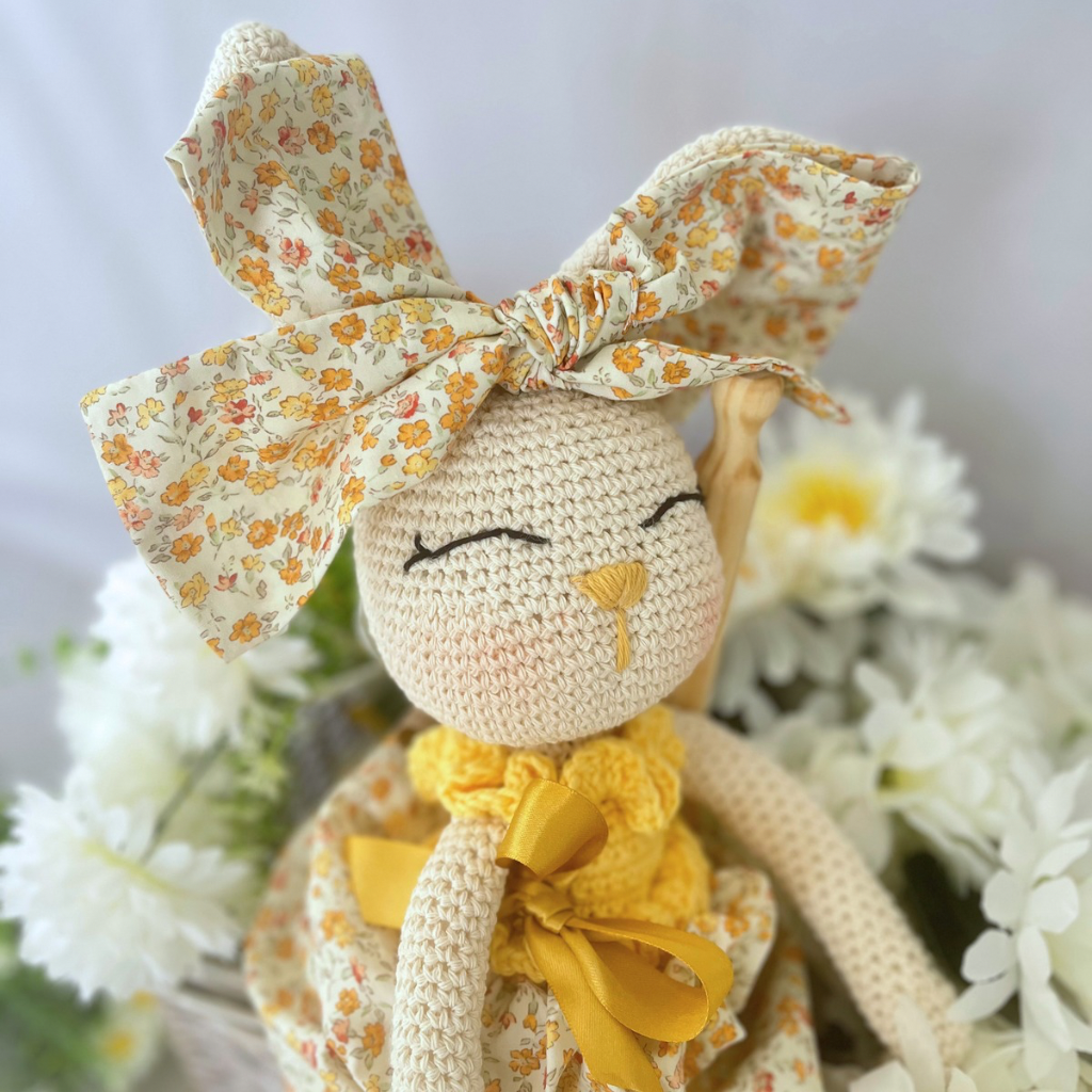 Handmade Crochet Bunny Doll Miss Honey|Matching Bow Carry Bag
