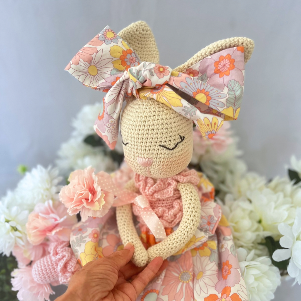 Handmade Crochet Bunny Doll Miss Nellie ,Matching Carry Bag
